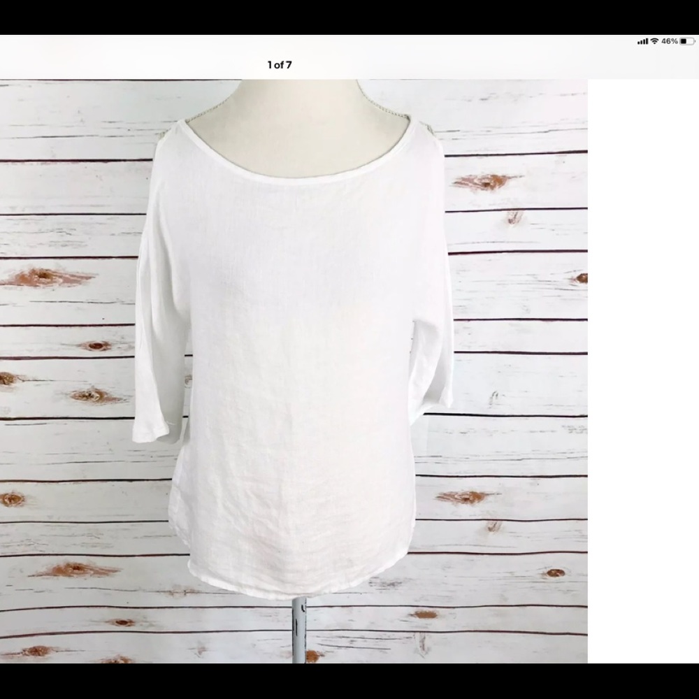 Lina Tomei 100% Small Linen Cold Shoulder Top New